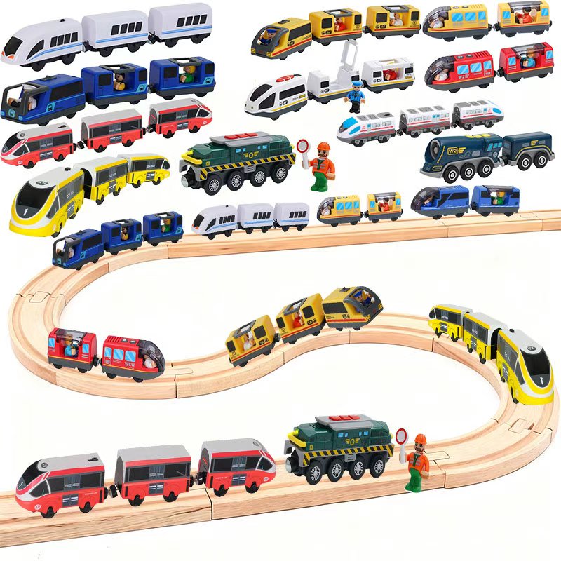 Car Accessories Xmas Gifts - Wooden Railway Train Locomotive Magnetic Train
